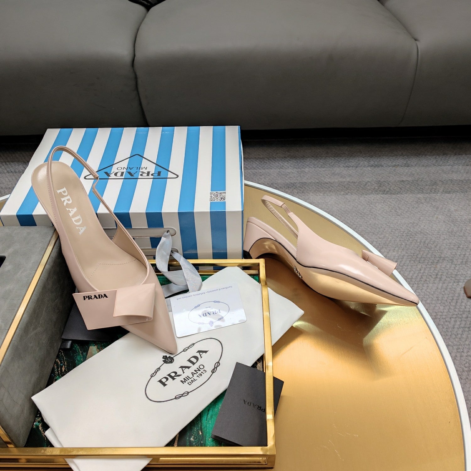 PRADA 26S SLINGBACK PUMPS 45MM IN NUDE BEIGE SMOOTH CALFSKIN