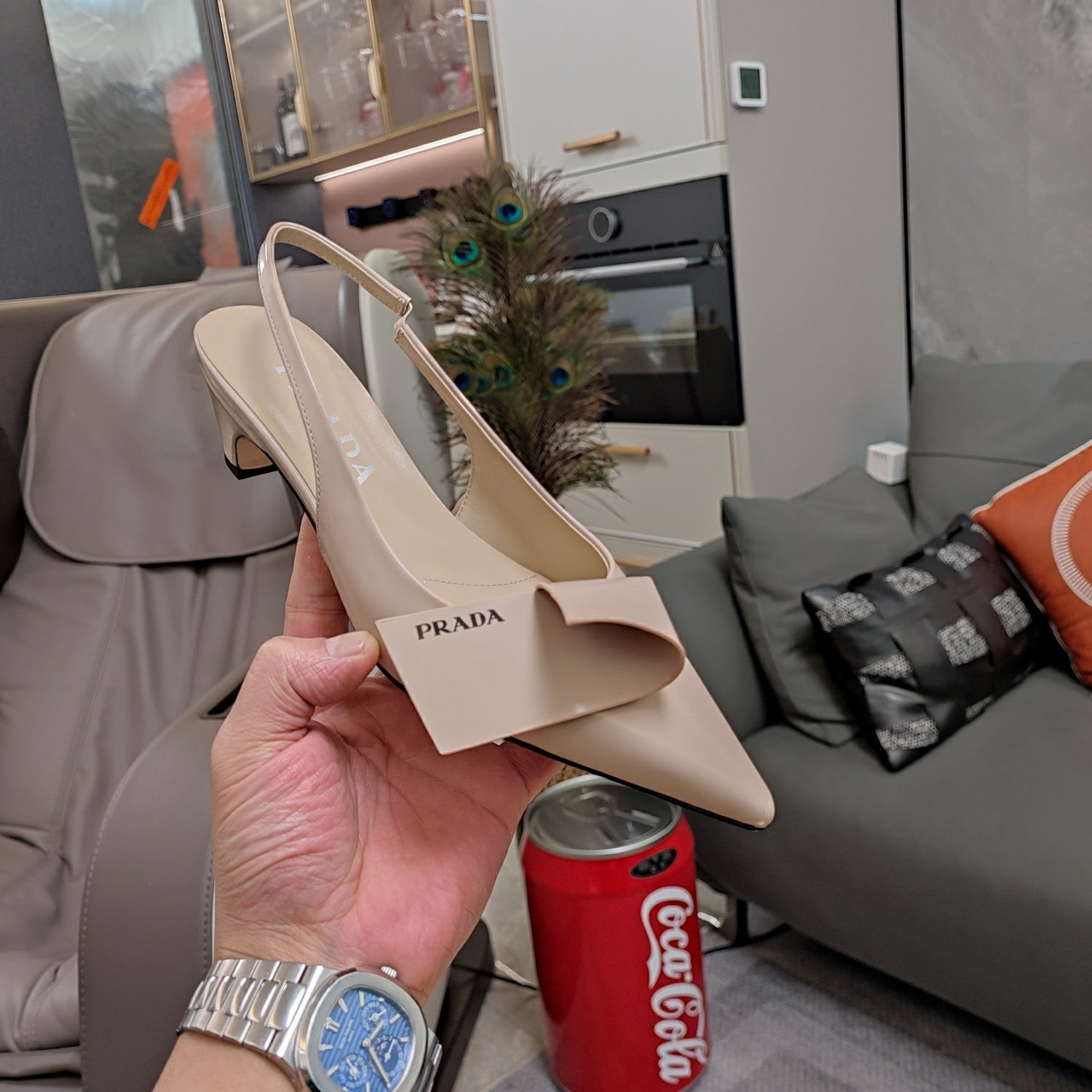 PRADA 26S SLINGBACK PUMPS 45MM IN NUDE BEIGE SMOOTH CALFSKIN
