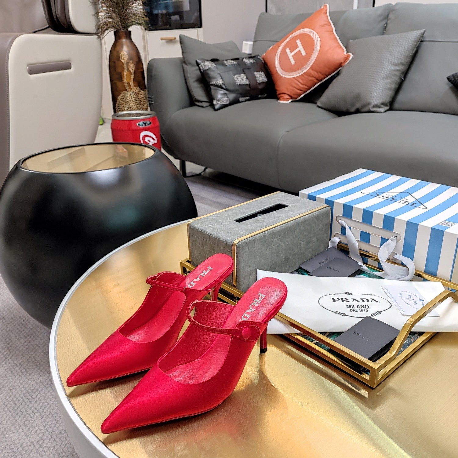 PRADA 26S HIGH-HEELED MULES 85MM IN DARK RED SATIN