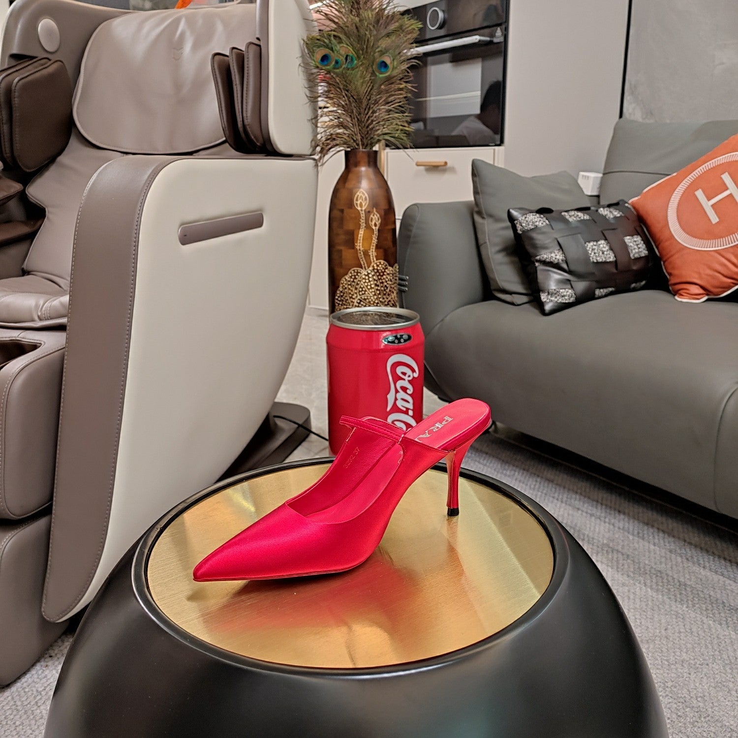 PRADA 26S HIGH-HEELED MULES 85MM IN DARK RED SATIN