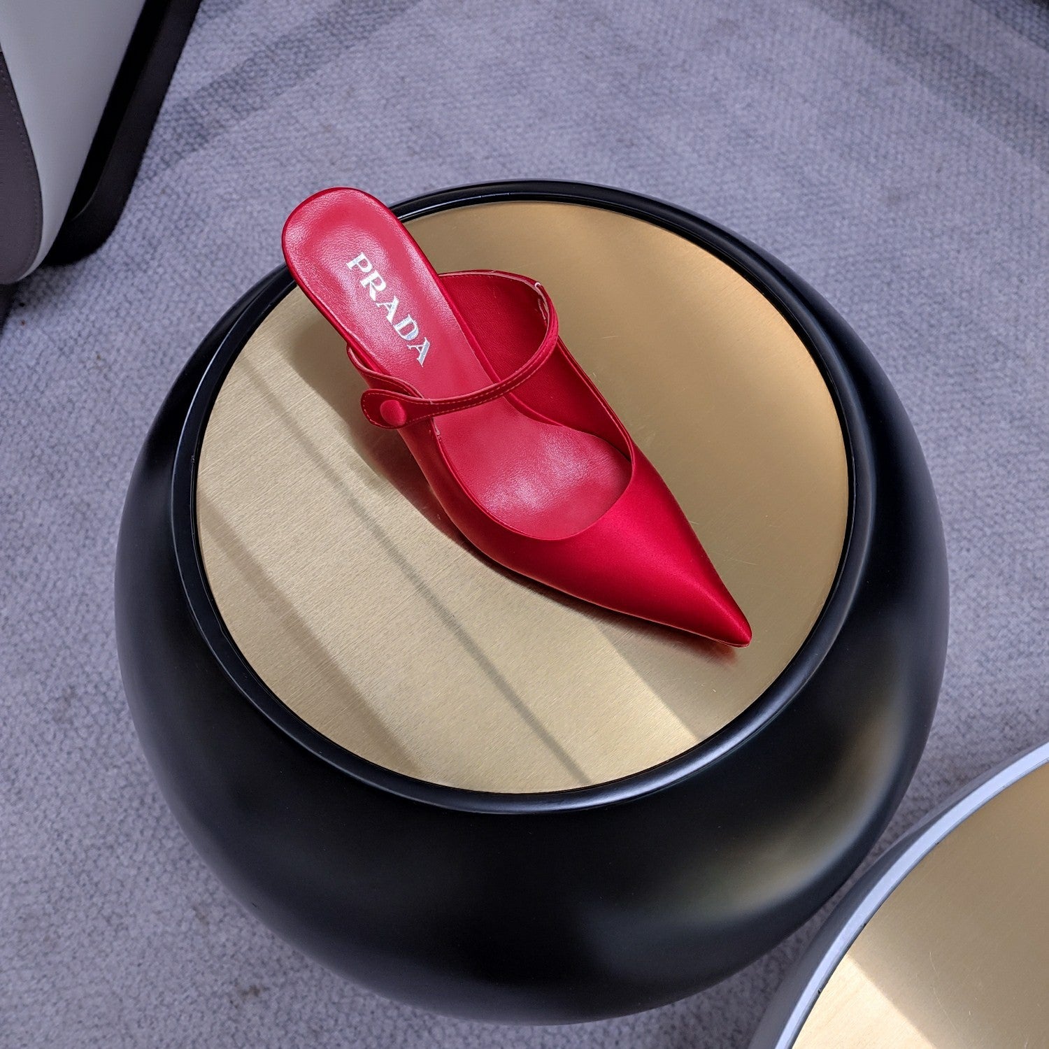 PRADA 26S HIGH-HEELED MULES 85MM IN DARK RED SATIN