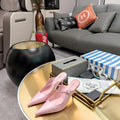 PRADA 26S HIGH-HEELED MULES 85MM IN LIGHT PINK SATIN