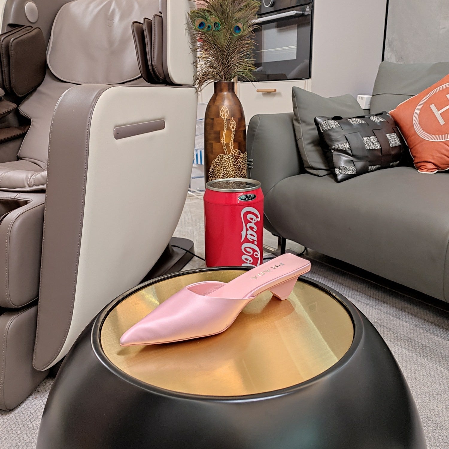 PRADA 26S POINTED TOE MULES 40MM IN LIGHT PINK SATIN
