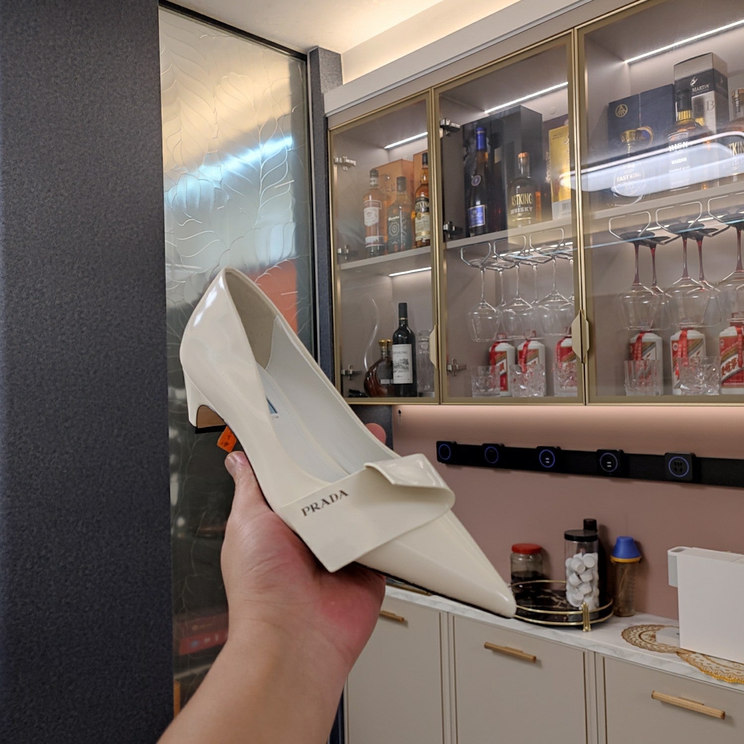 PRADA 26S POINTED TOE PUMPS 45MM IN IVORY WHITE CALFSKIN