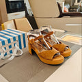 PRADA 26S HEELED SANDALS 65MM IN CARAMEL BROWN SUEDE