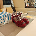 PRADA 26S HEELED SANDALS 65MM IN BURGUNDY RED SUEDE