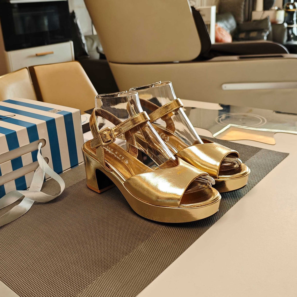 PRADA 26S HEELED SANDALS 65MM IN GOLD CALFSKIN