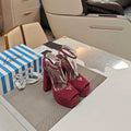 PRADA 26S HEELED SANDALS 135MM IN BURGUNDY RED SUEDE