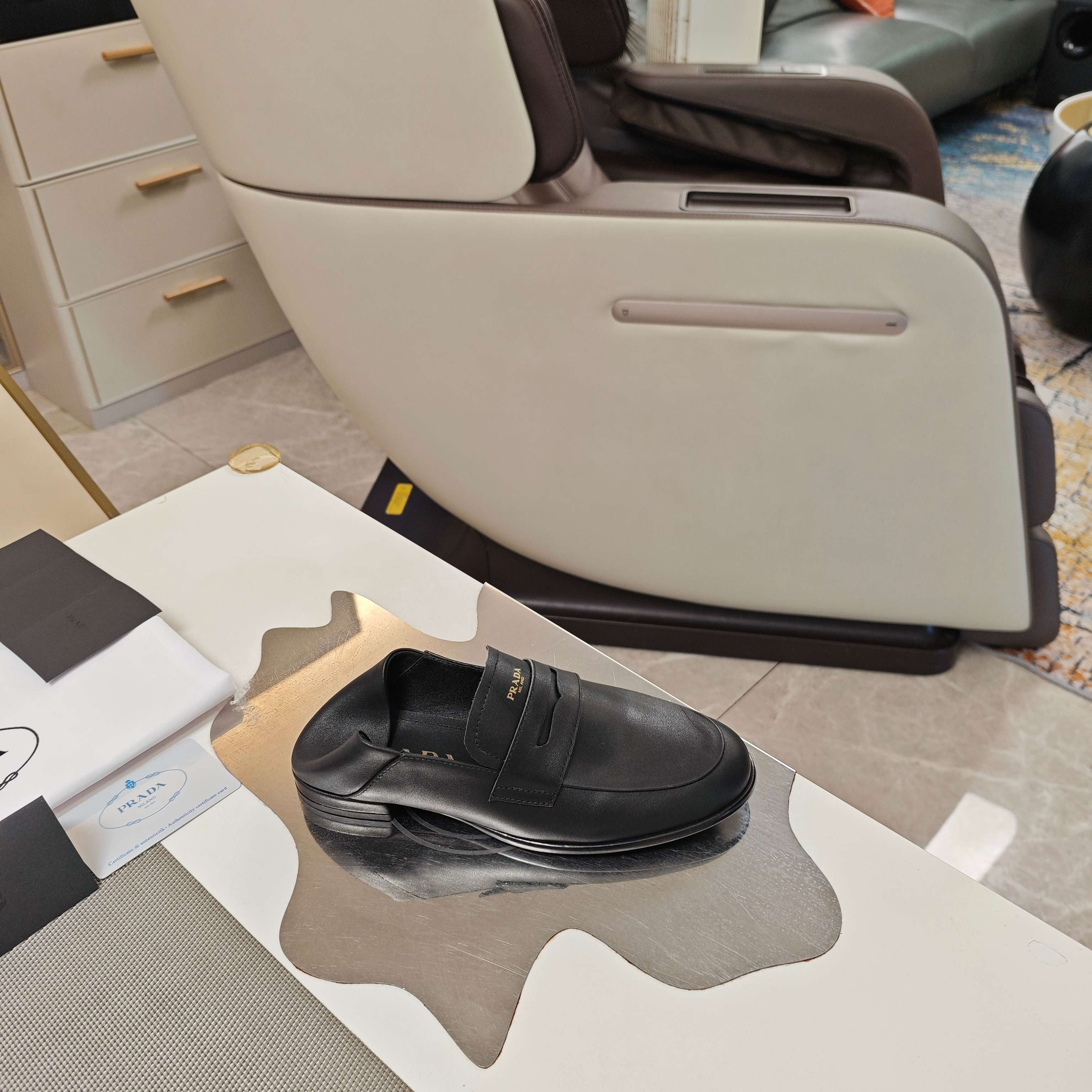 PRADA 26S LOAFERS 20MM IN BLACK CALFSKIN