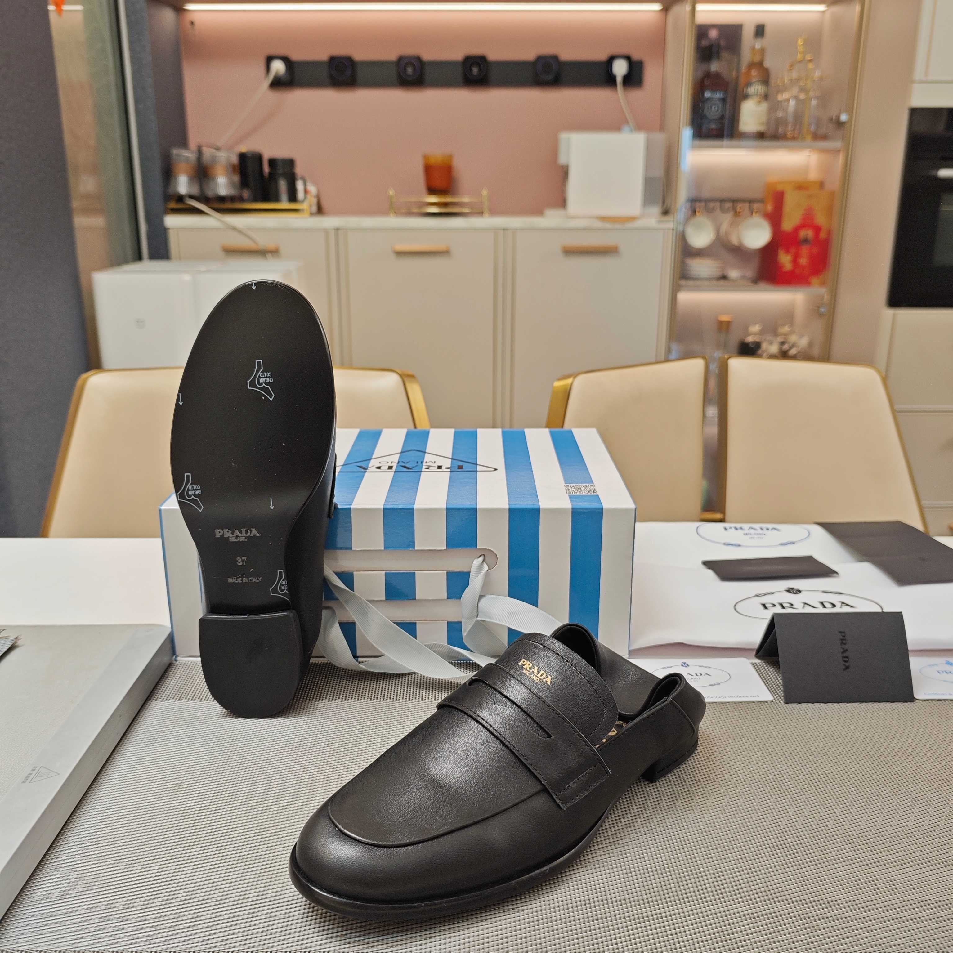 PRADA 26S LOAFERS 20MM IN BLACK CALFSKIN