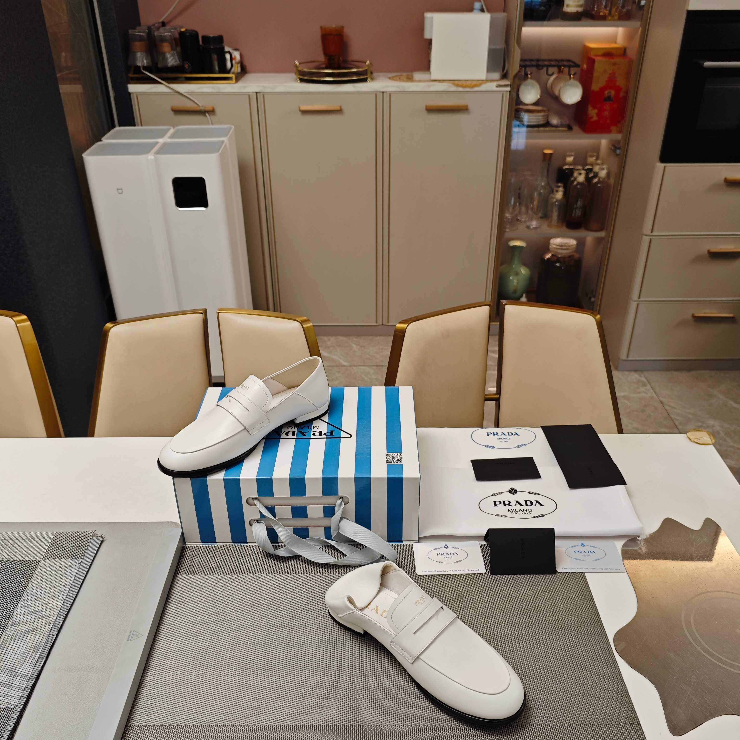 PRADA 26S LOAFERS 20MM IN CREAM WHITE CALFSKIN