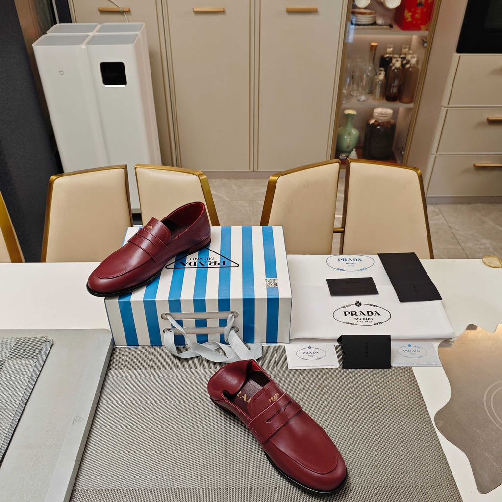 PRADA 26S LOAFERS 20MM IN BURGUNDY RED CALFSKIN