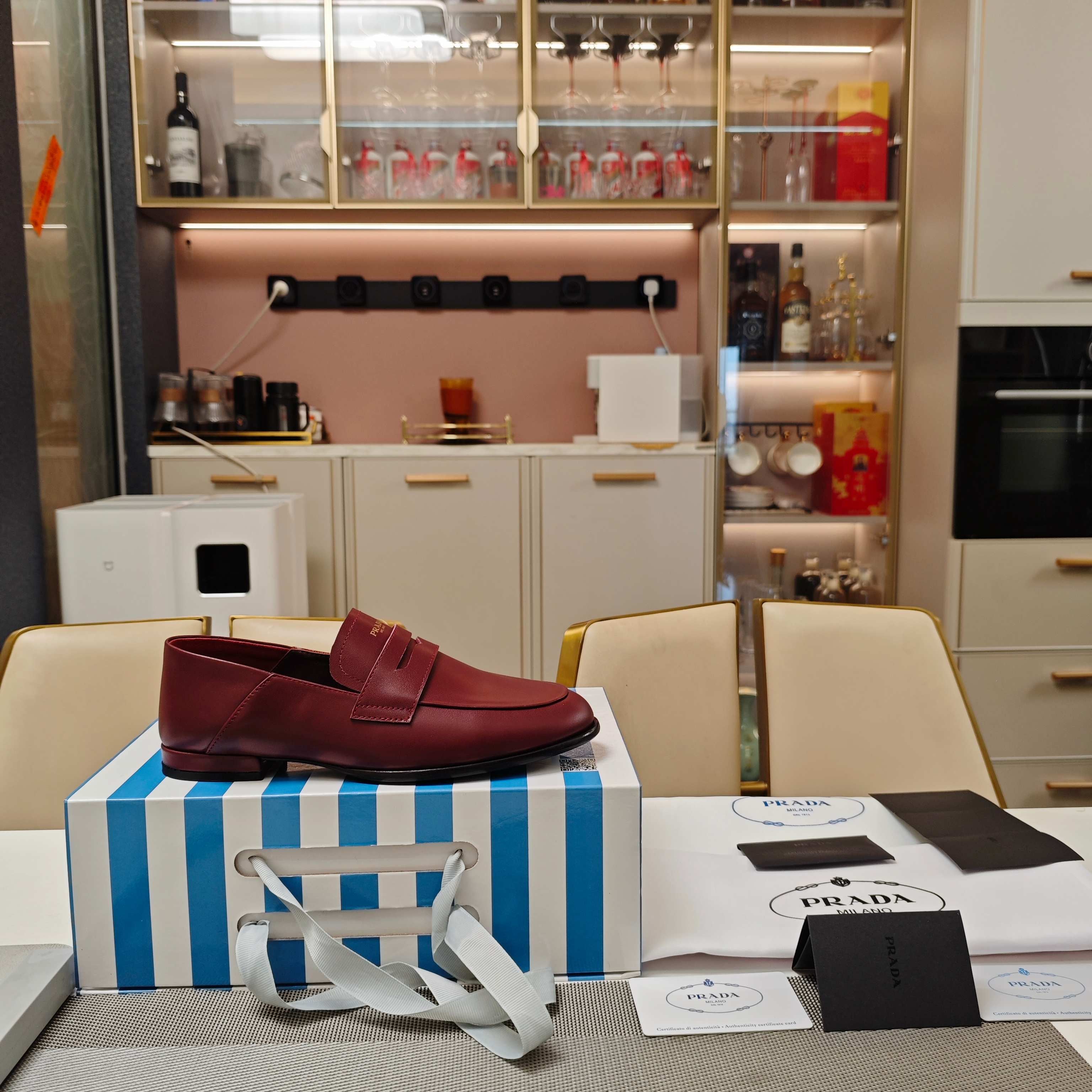 PRADA 26S LOAFERS 20MM IN BURGUNDY RED CALFSKIN