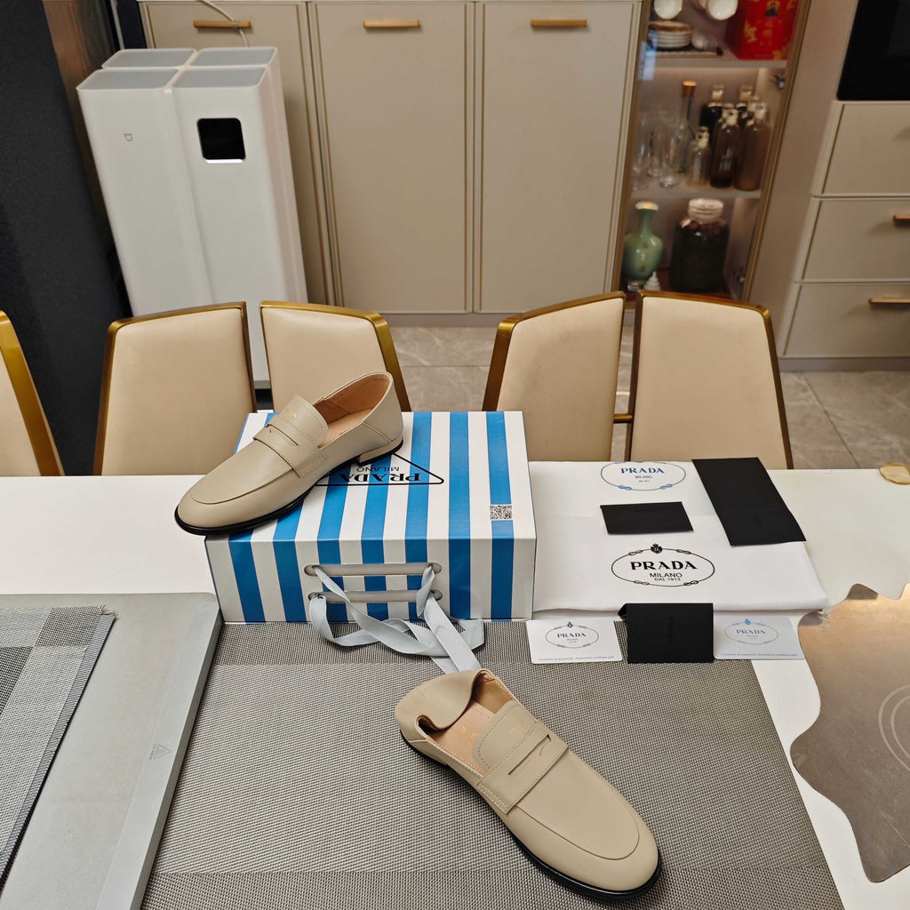 PRADA 26S LOAFERS 20MM IN BEIGE CALFSKIN