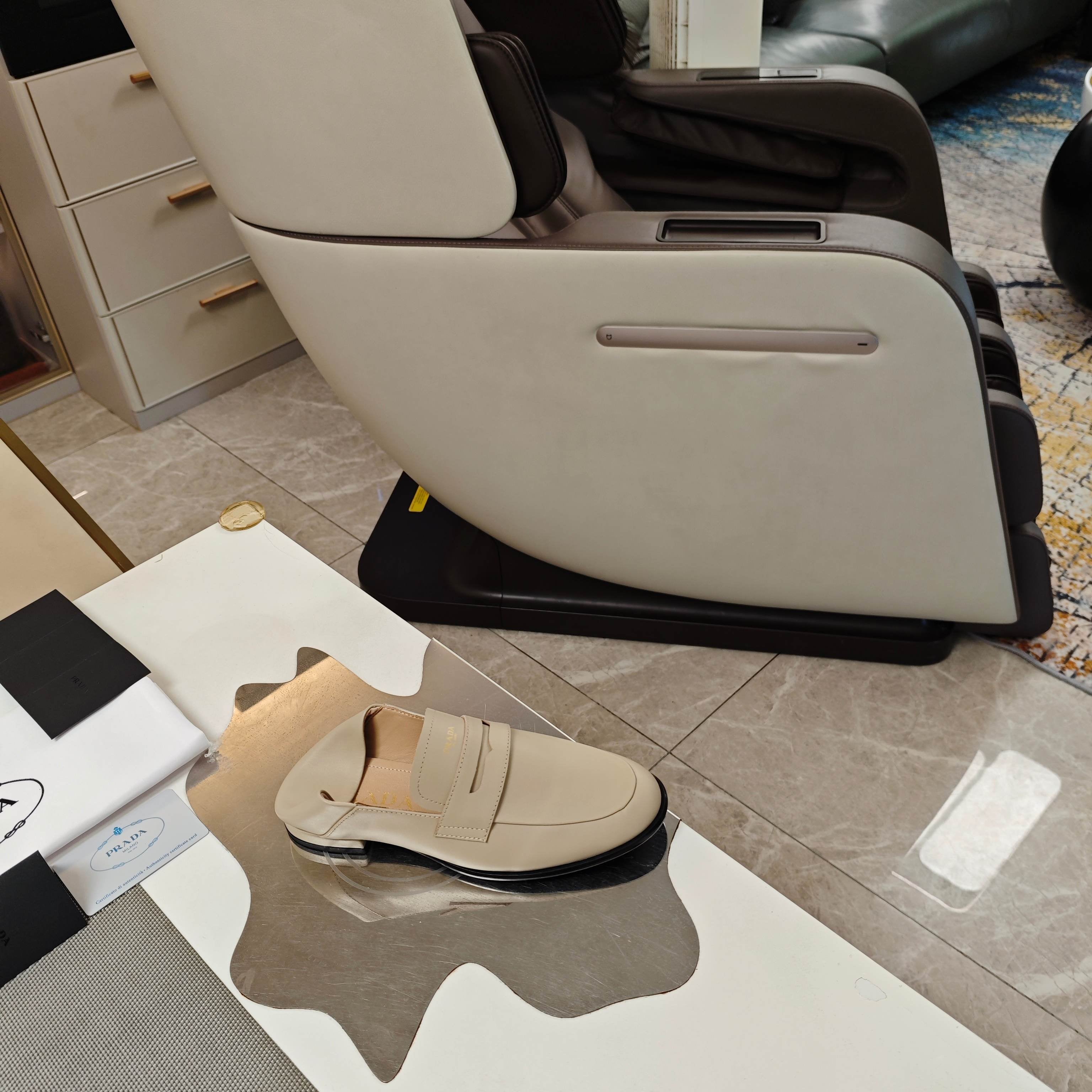 PRADA 26S LOAFERS 20MM IN BEIGE CALFSKIN