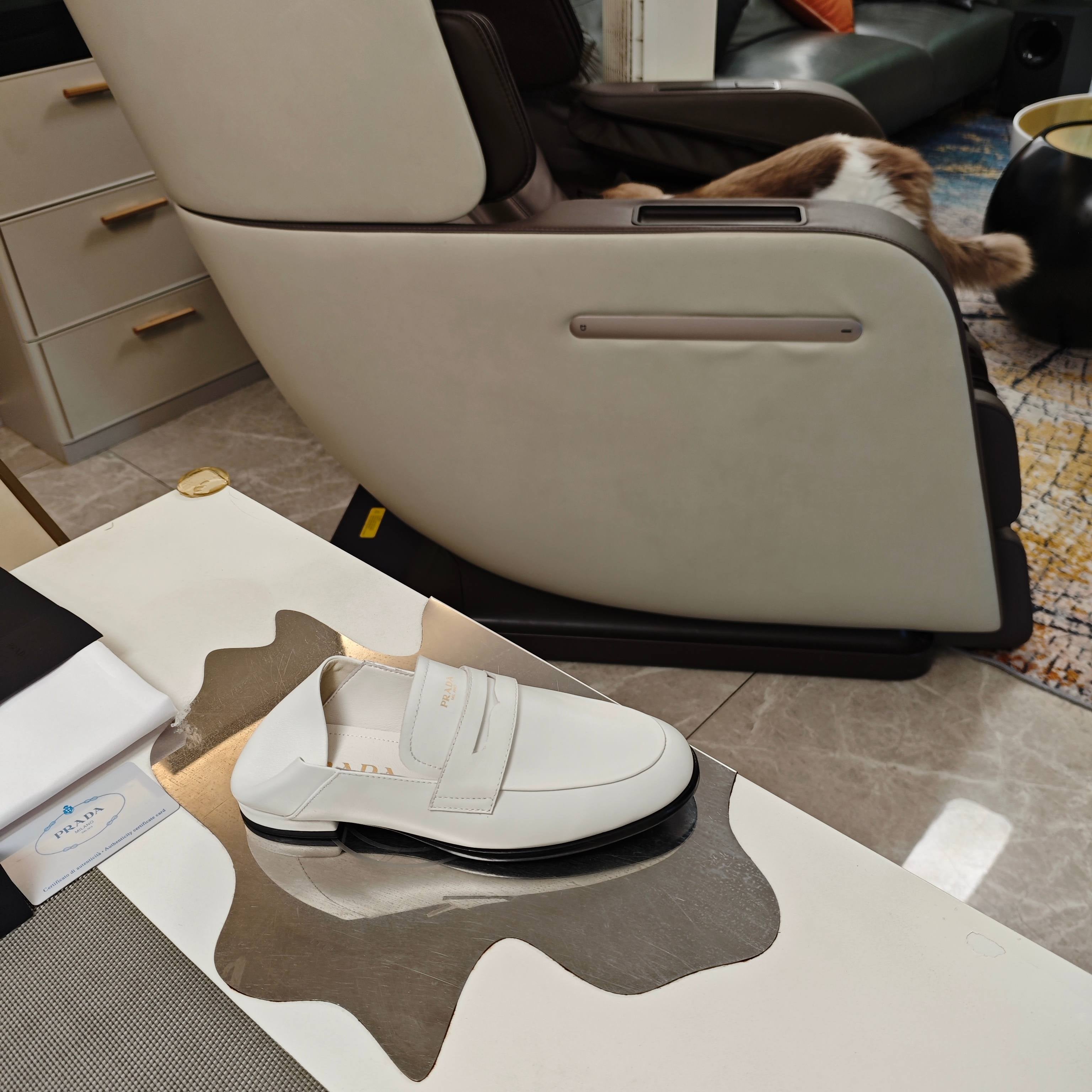PRADA 26S LOAFERS 20MM IN CREAM WHITE CALFSKIN