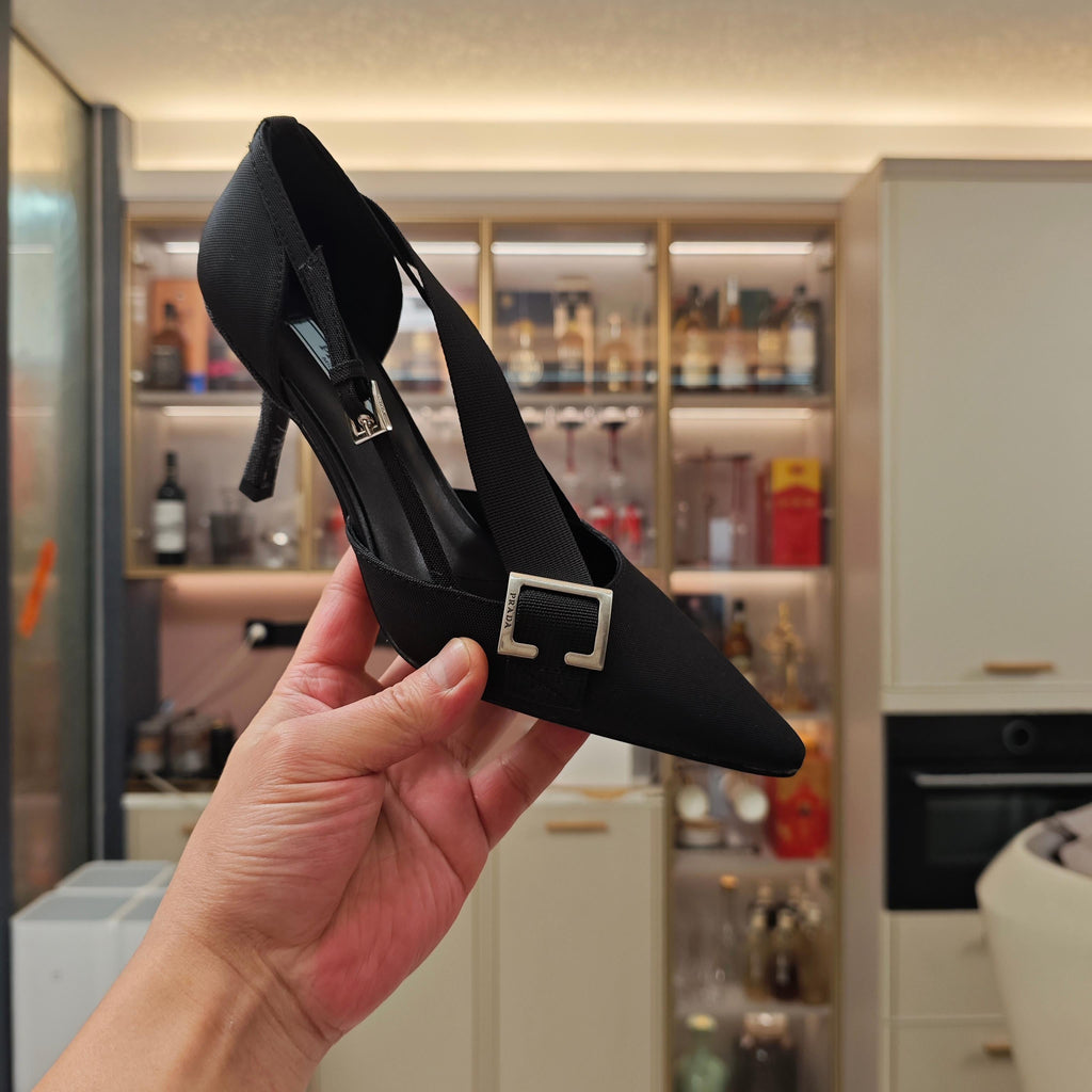 PRADA 26S SLINGBACK SANDALS 70MM IN BLACK FABRIC