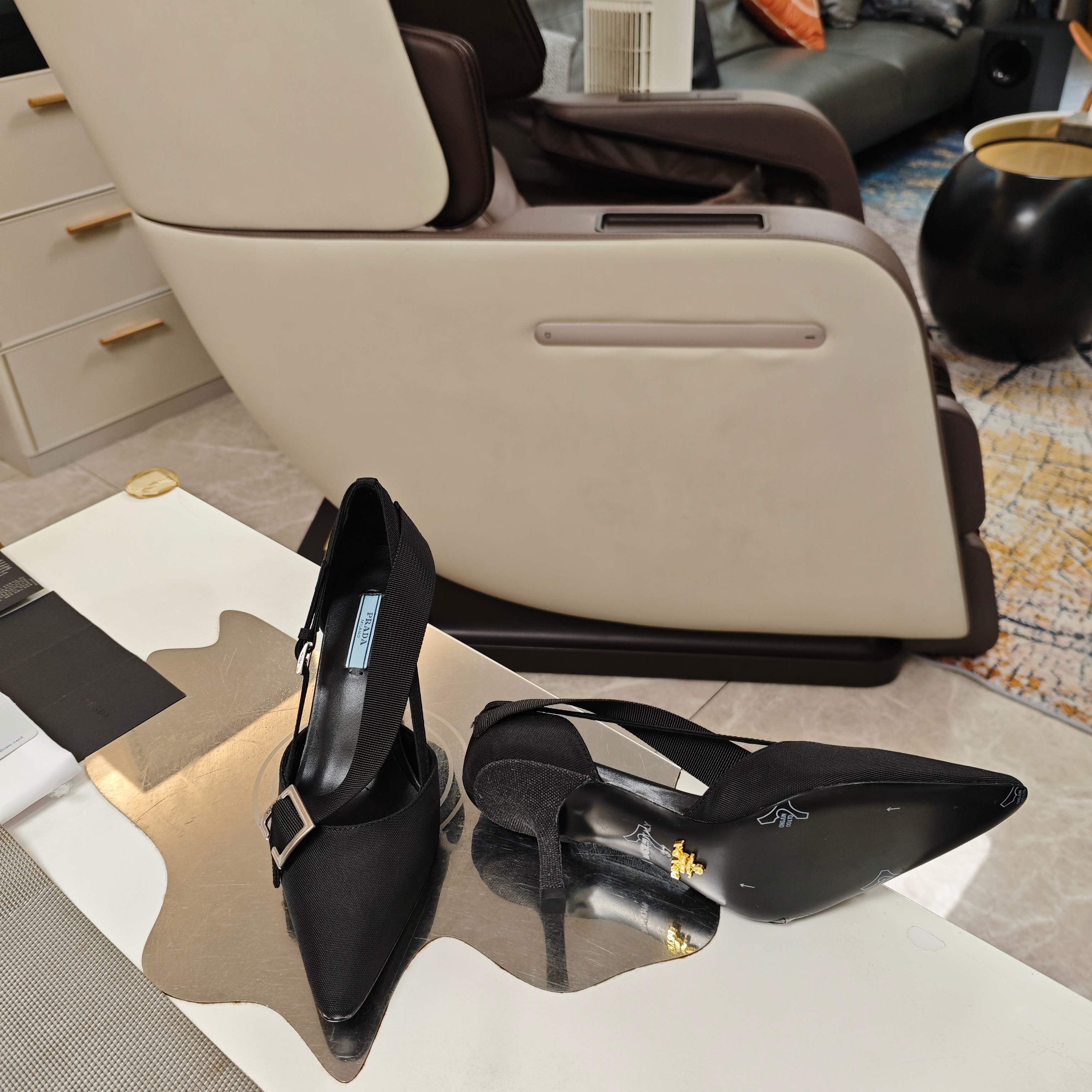 PRADA 26S SLINGBACK SANDALS 70MM IN BLACK FABRIC