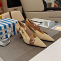 PRADA 26S SLINGBACK SANDALS 70MM IN BEIGE FABRIC