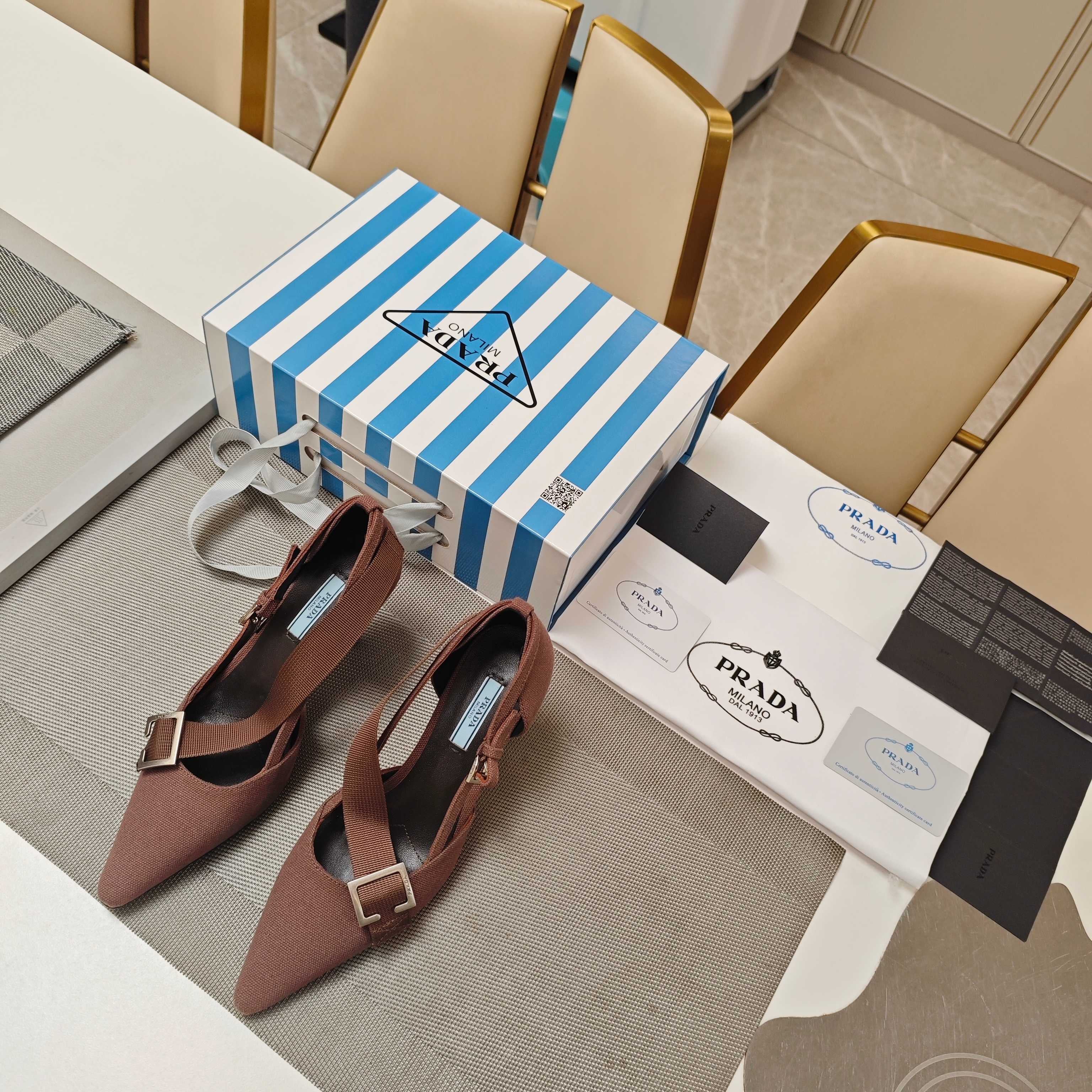 PRADA 26S SLINGBACK SANDALS 70MM IN ROSE BROWN FABRIC