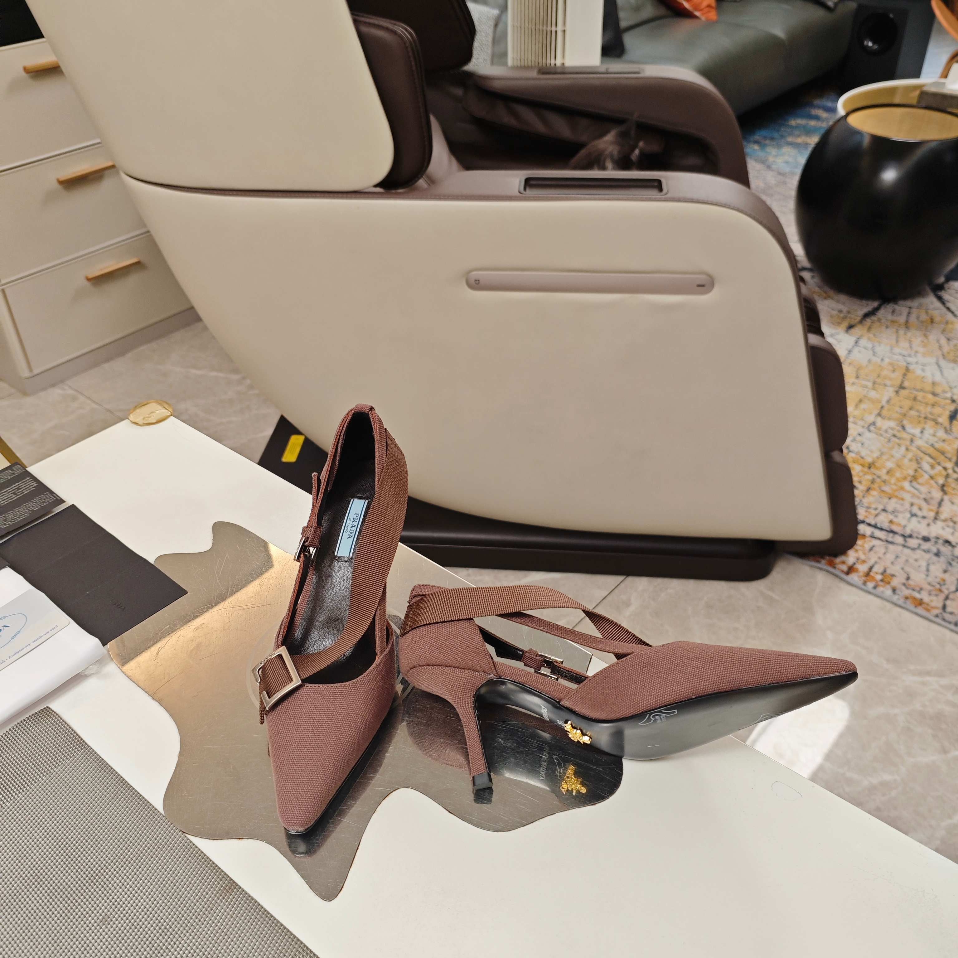 PRADA 26S SLINGBACK SANDALS 70MM IN ROSE BROWN FABRIC