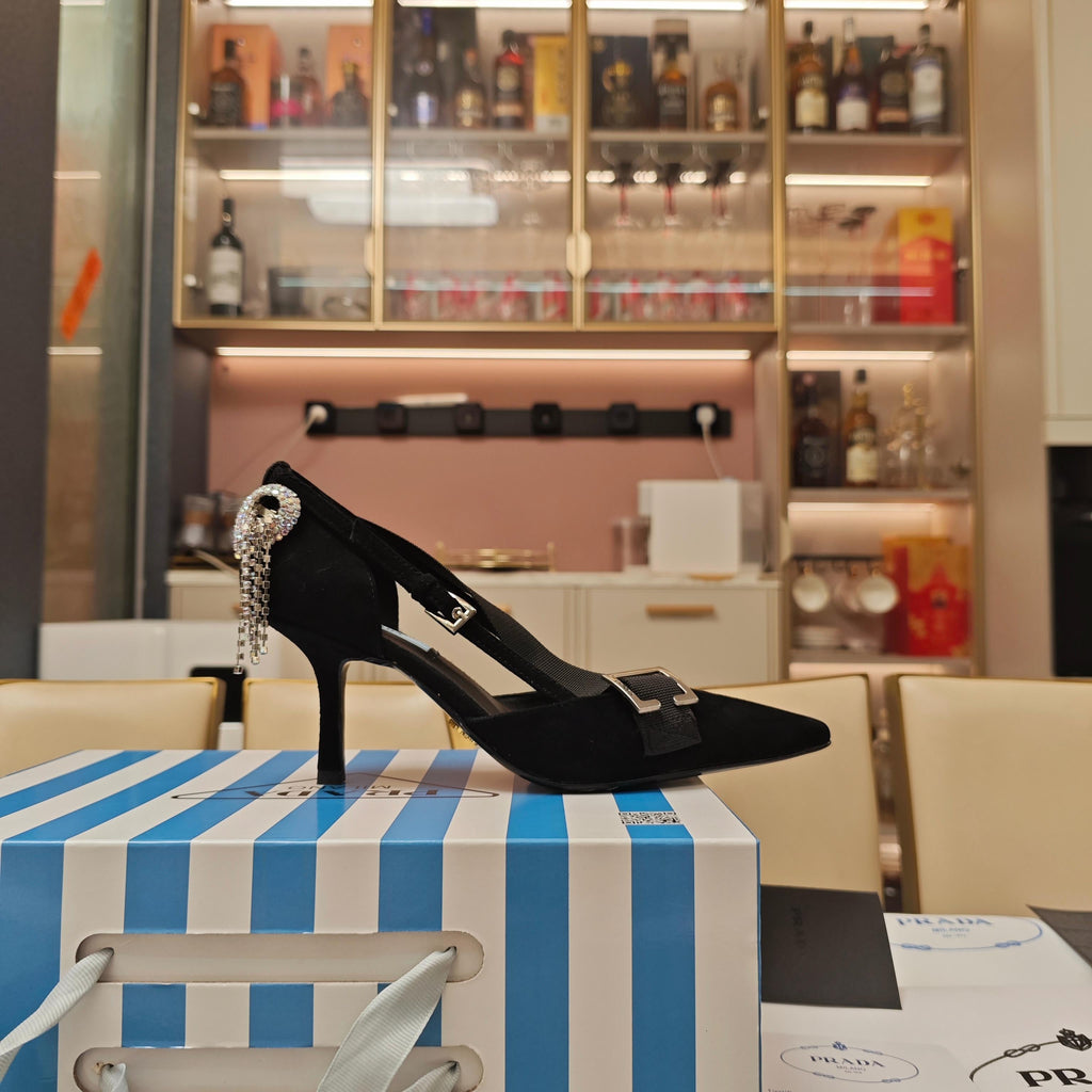 PRADA 26S POINTED-TOE HIGH-HEELED 70MM IN BLACK SUEDE