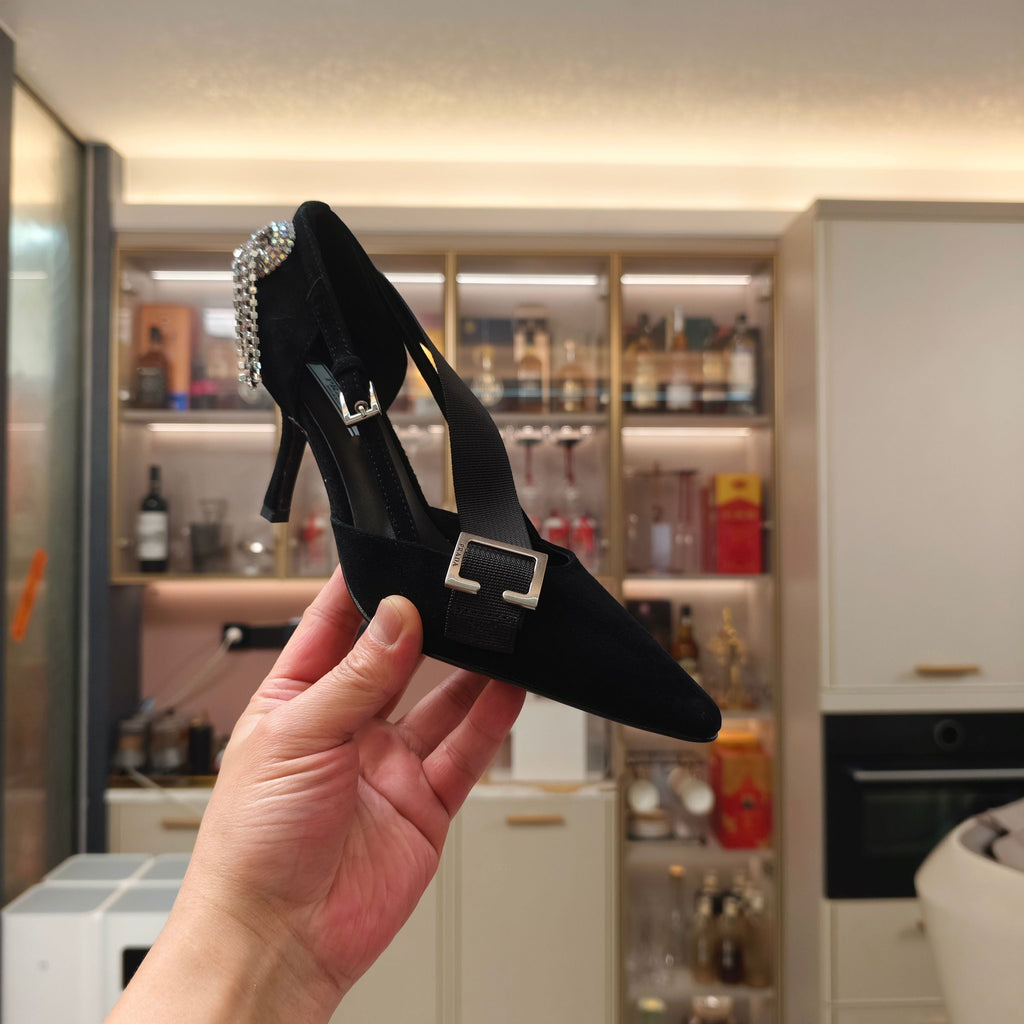 PRADA 26S POINTED-TOE HIGH-HEELED 70MM IN BLACK SUEDE