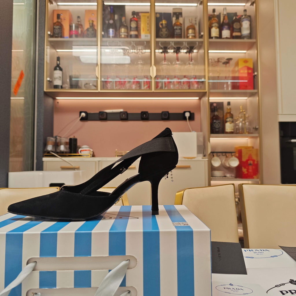 PRADA 26S POINTED-TOE HIGH-HEELED 70MM IN BLACK SUEDE