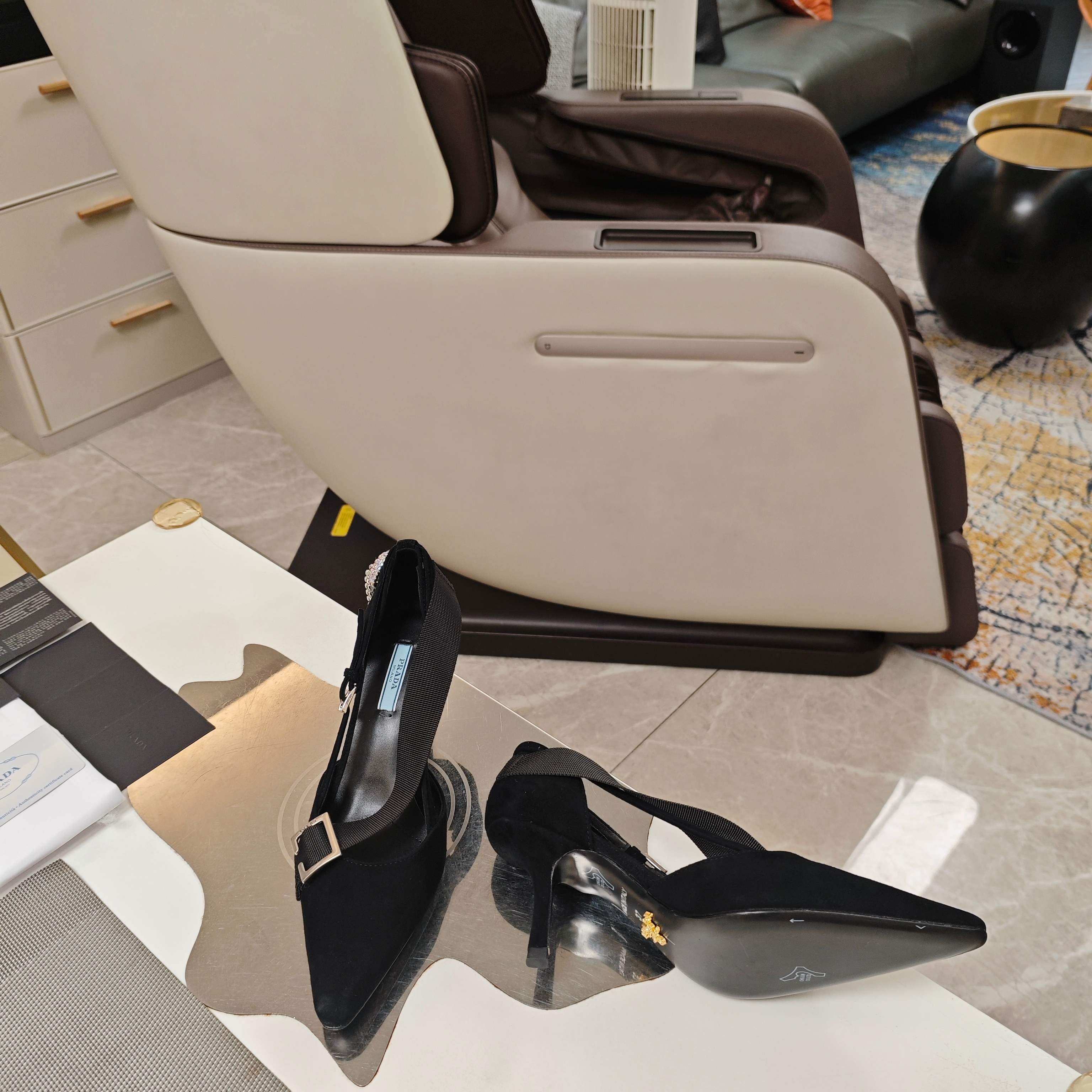 PRADA 26S POINTED-TOE HIGH-HEELED 70MM IN BLACK SUEDE