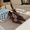 PRADA 26S POINTED-TOE HIGH-HEELED 70MM IN DARK BROWN SUEDE