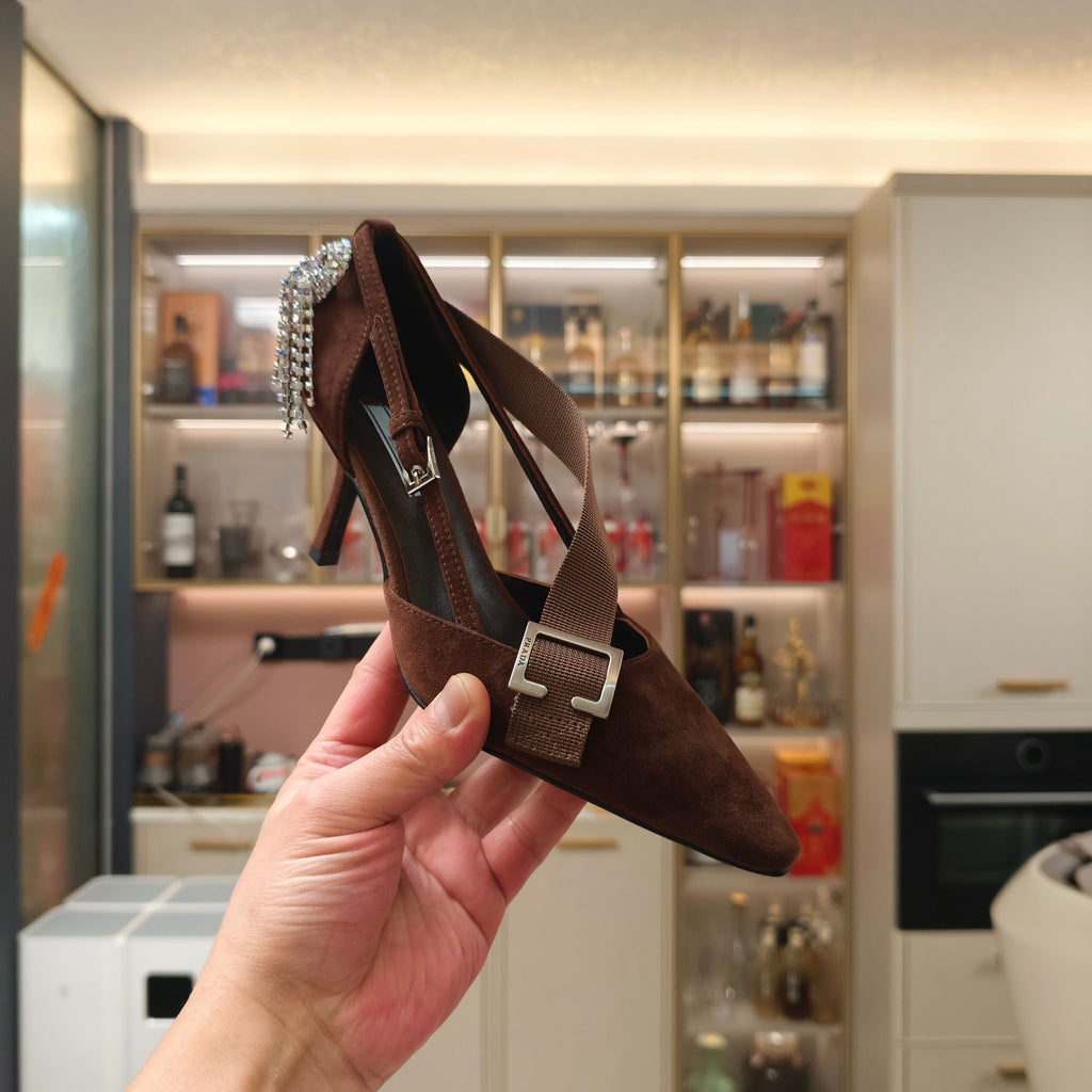PRADA 26S POINTED-TOE HIGH-HEELED 70MM IN DARK BROWN SUEDE