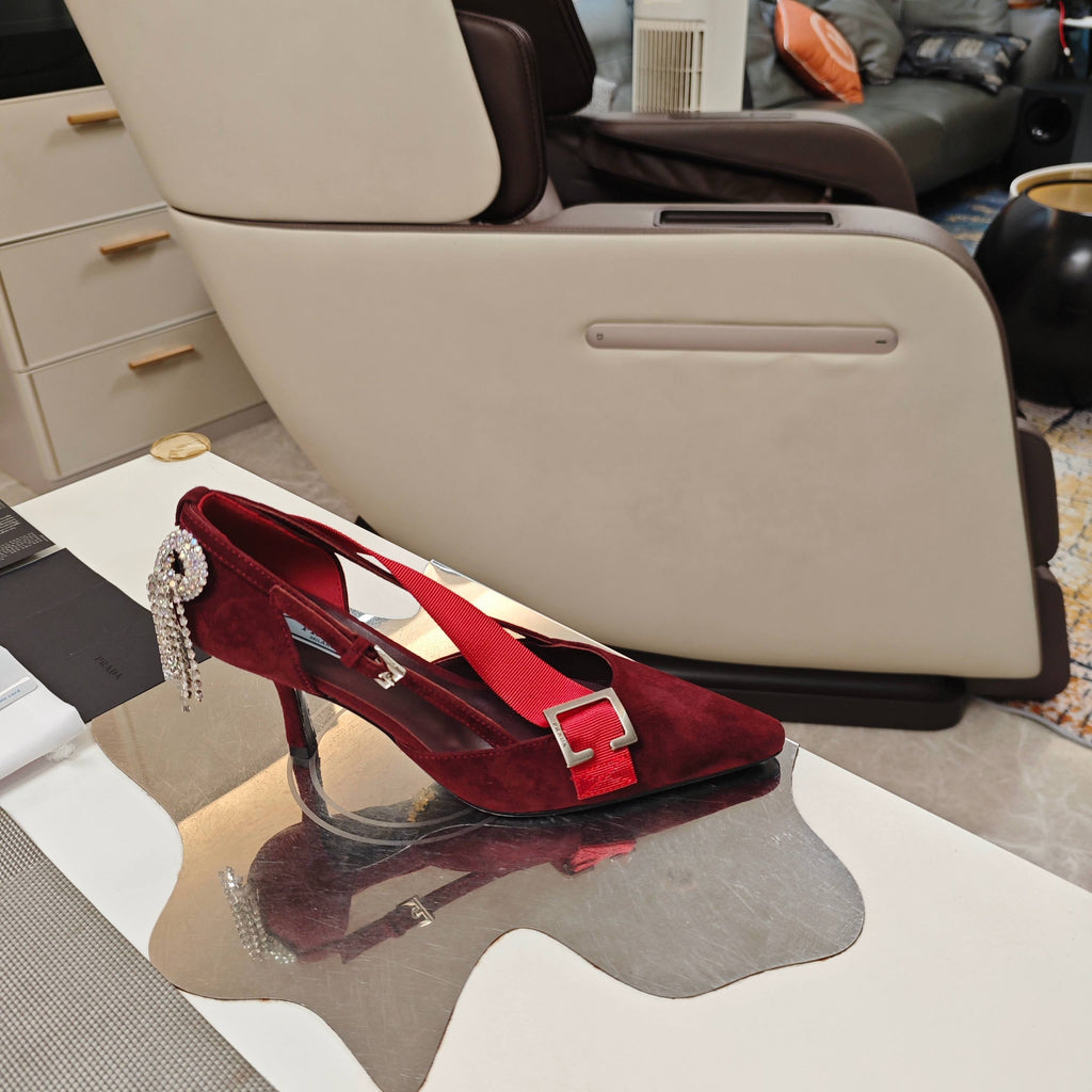 PRADA 26S POINTED-TOE HIGH-HEELED 70MM IN DARK RED SUEDE