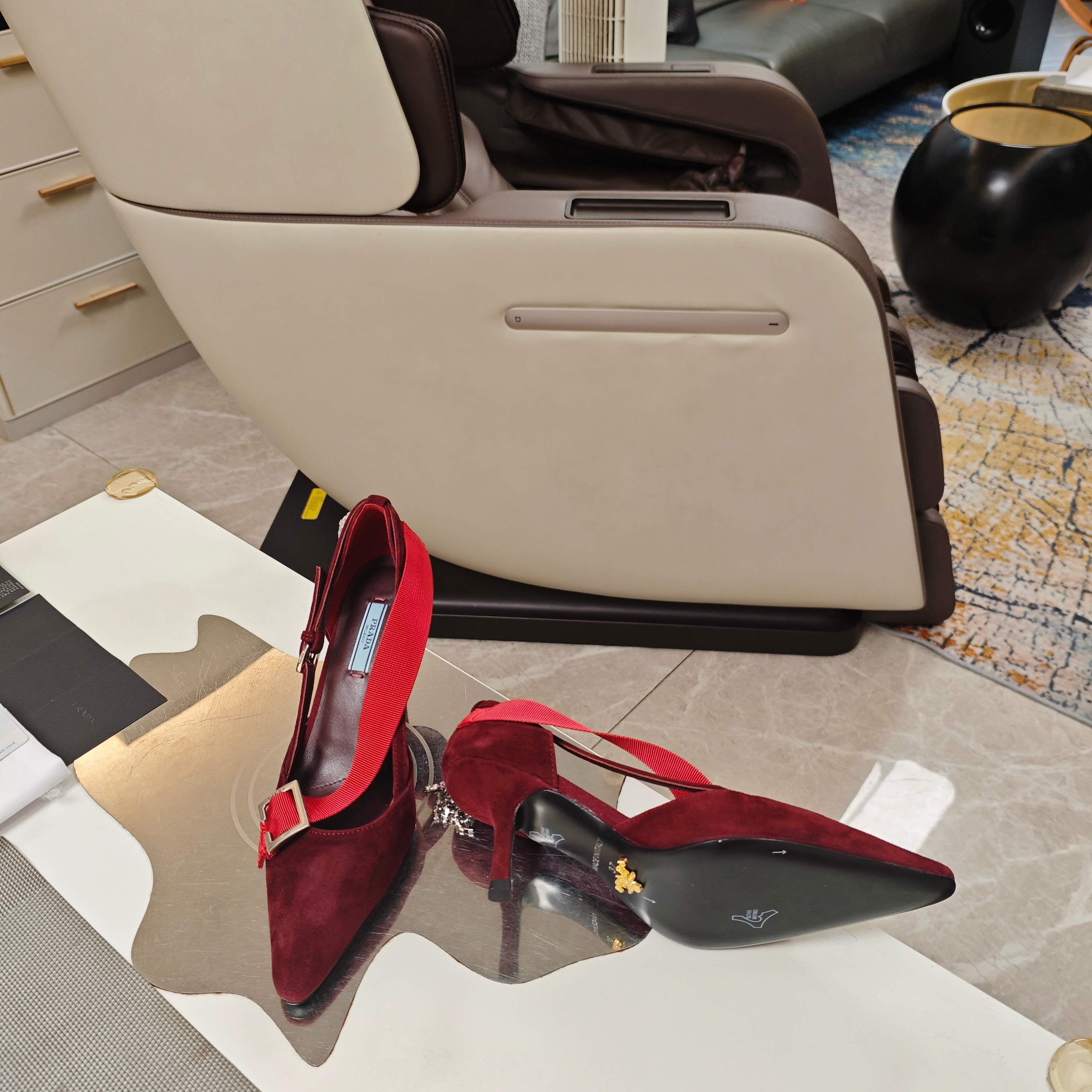 PRADA 26S POINTED-TOE HIGH-HEELED 70MM IN DARK RED SUEDE