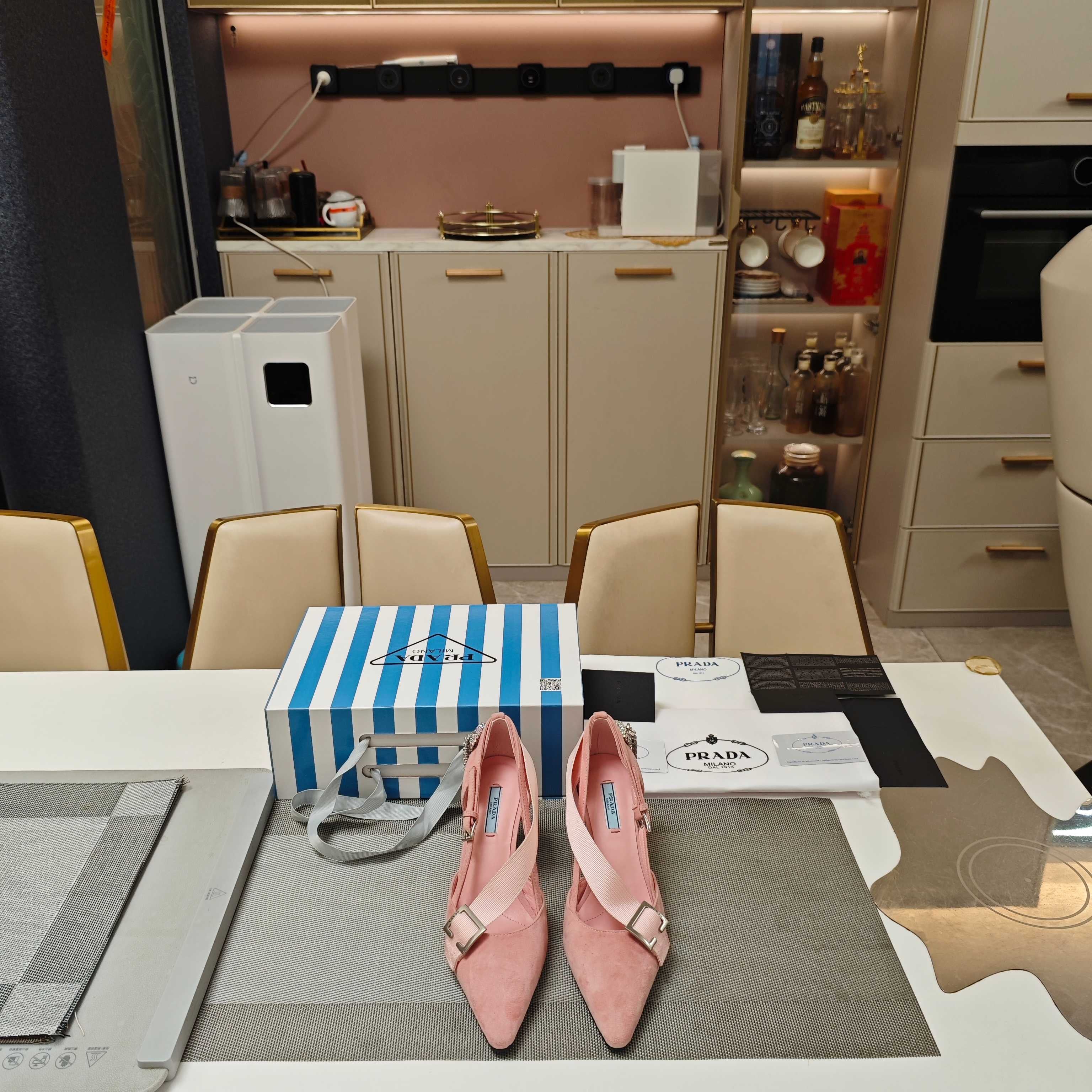 PRADA 26S POINTED-TOE HIGH-HEELED 70MM IN LIGHT PINK SUEDE