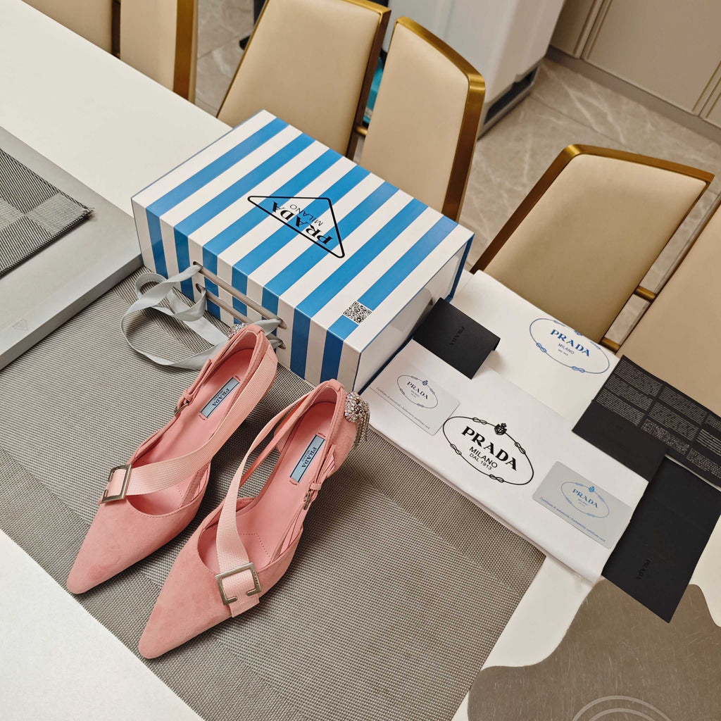PRADA 26S POINTED-TOE HIGH-HEELED 70MM IN LIGHT PINK SUEDE