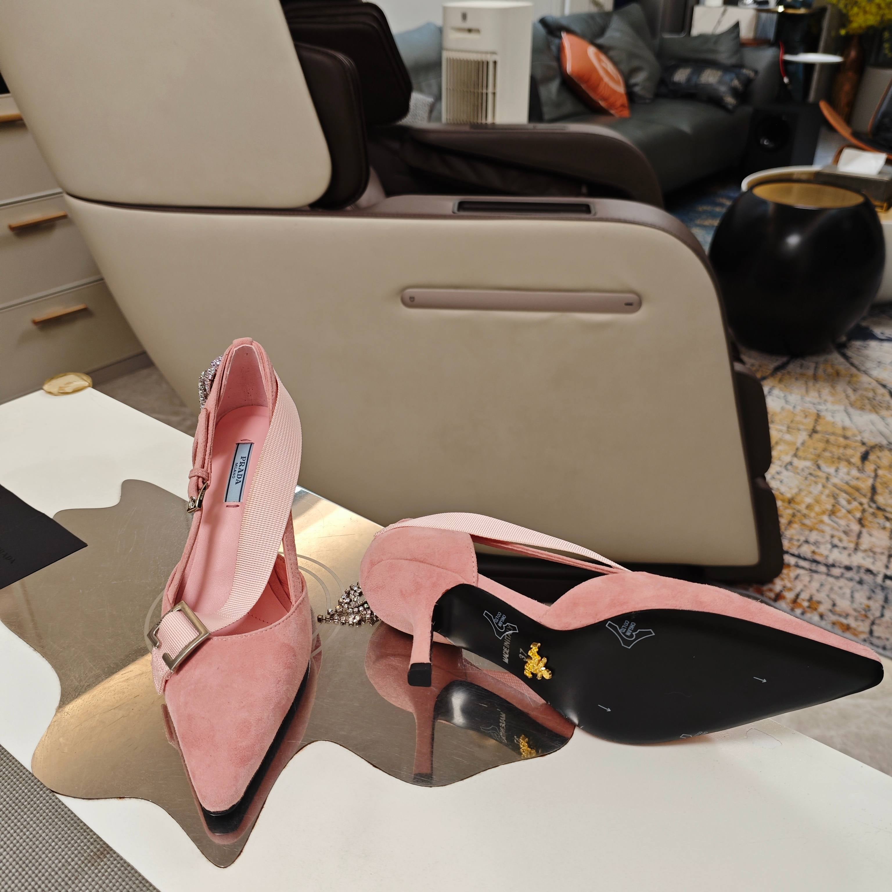 PRADA 26S POINTED-TOE HIGH-HEELED 70MM IN LIGHT PINK SUEDE