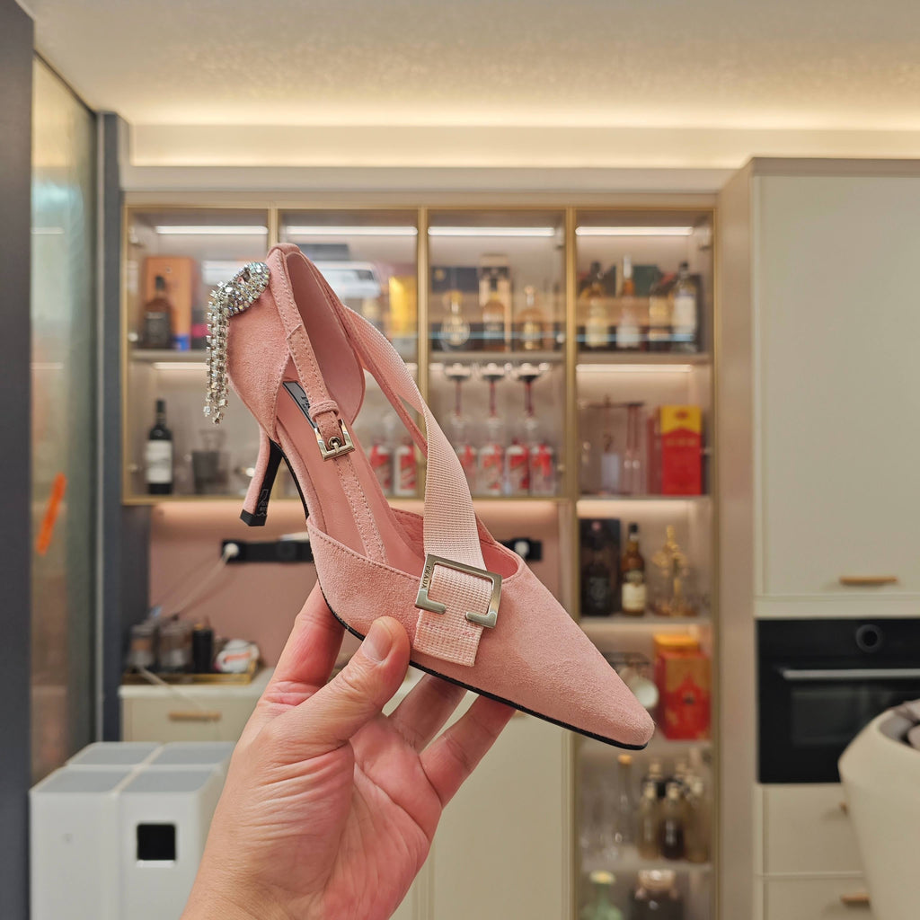 PRADA 26S POINTED-TOE HIGH-HEELED 70MM IN LIGHT PINK SUEDE