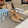 PRADA 26S POINTED-TOE HIGH-HEELED 70MM IN BEIGE FABRIC