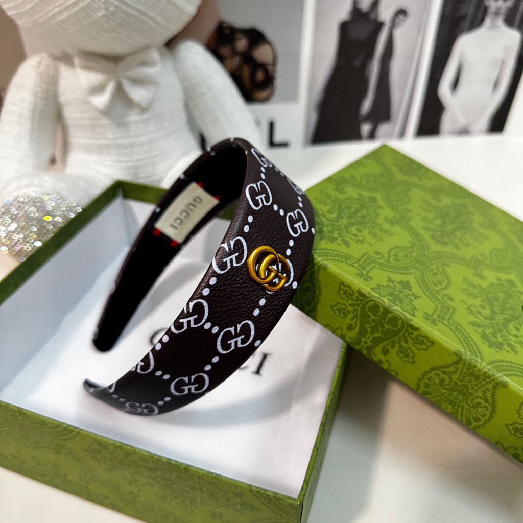 HEADBAND IN BLACK MONOGRAM PRINT LAMBSKIN 412506