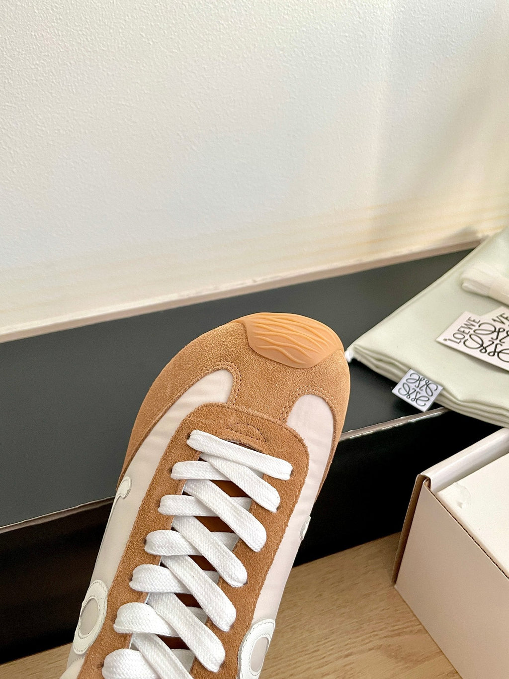LOEWE 26S BALLET RUNNER 2.0 IN BROWN SUEDE AND BEIGE NYLON
