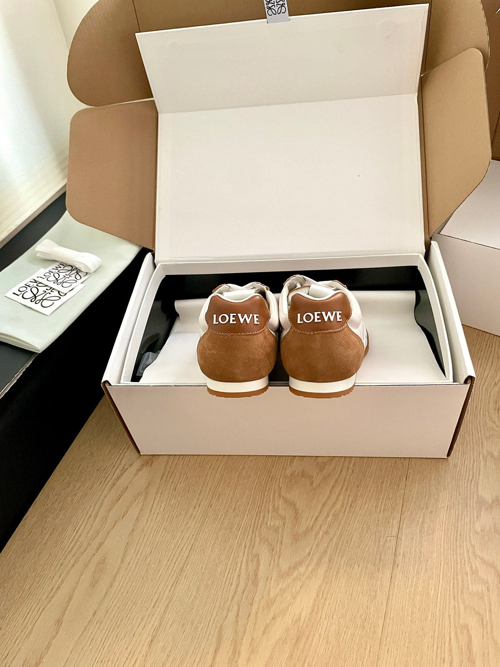 LOEWE 26S BALLET RUNNER 2.0 IN BROWN SUEDE AND BEIGE NYLON