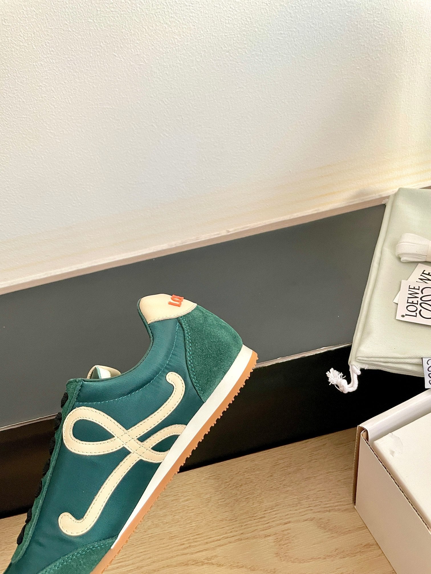 LOEWE 26S BALLET RUNNER 2.0 IN DARK GREEN SUEDE AND NYLON