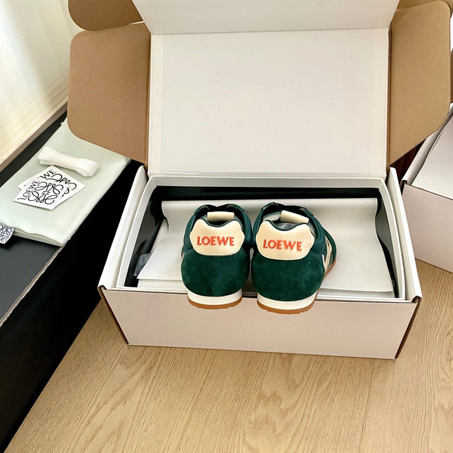 LOEWE 26S BALLET RUNNER 2.0 IN DARK GREEN SUEDE AND NYLON