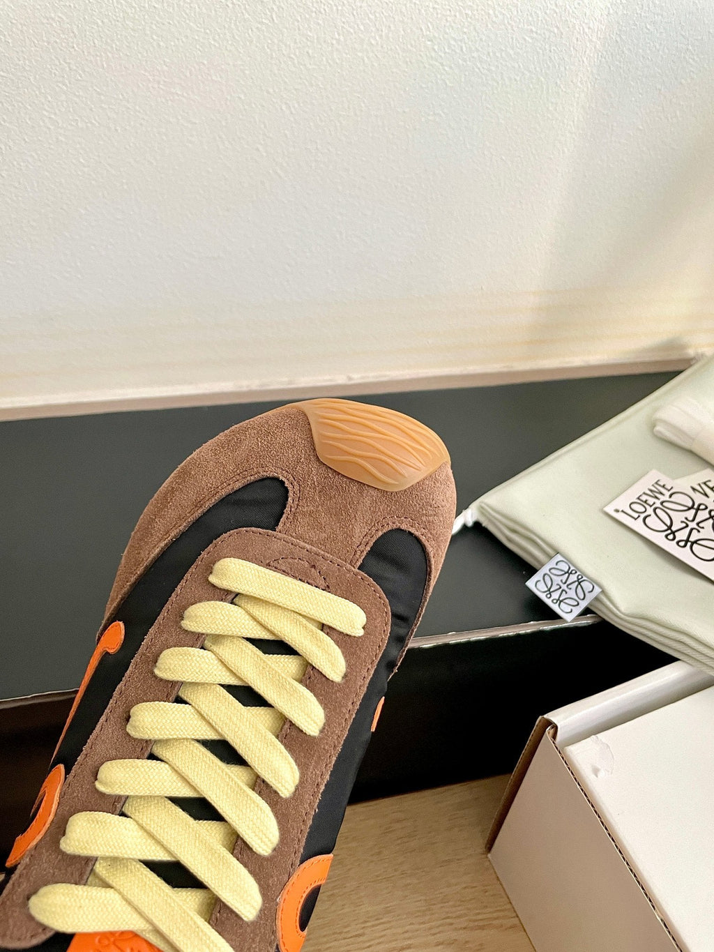 LOEWE 26S BALLET RUNNER 2.0 IN DARK BROWN SUEDE AND BLACK NYLON
