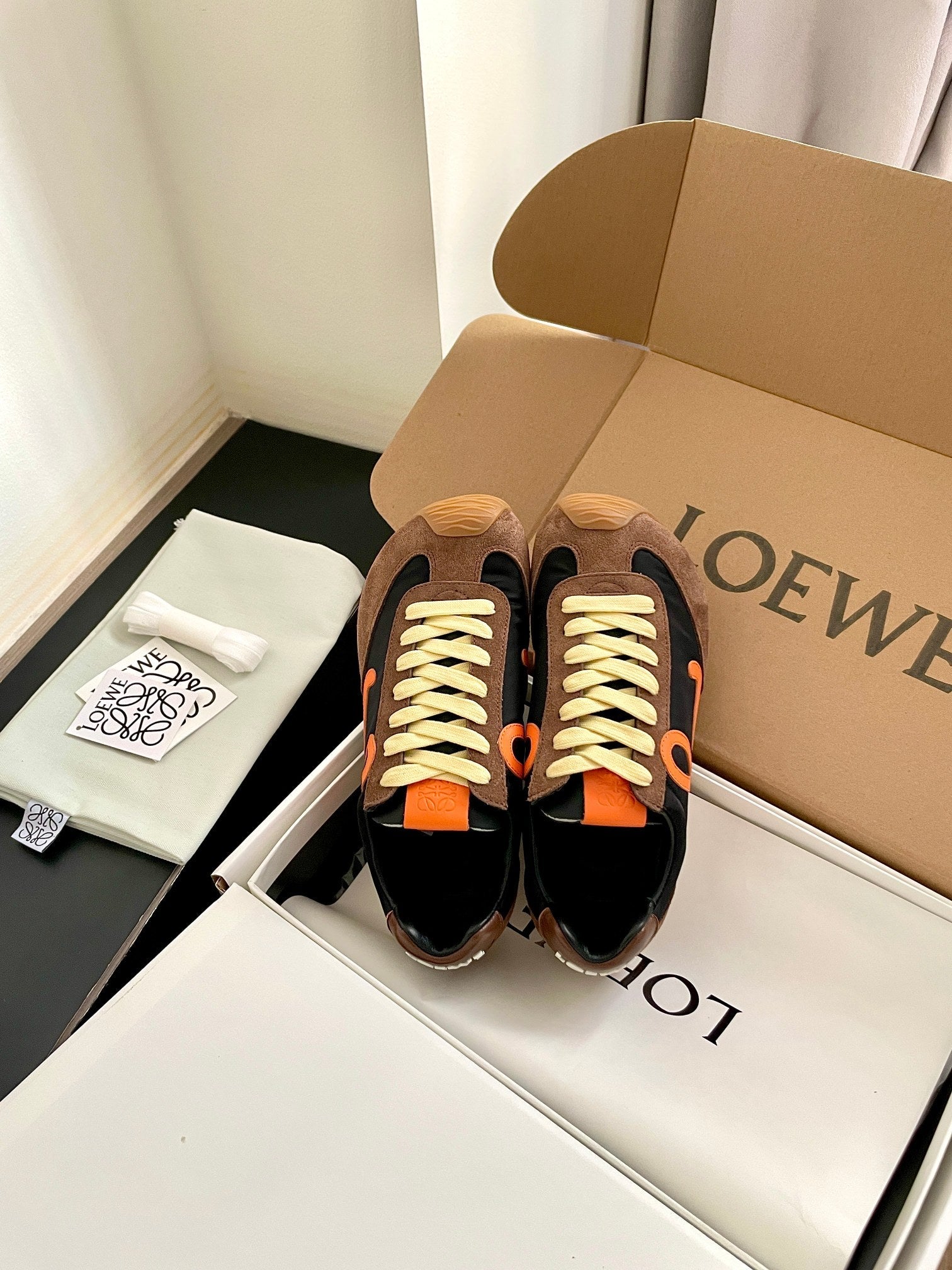 LOEWE 26S BALLET RUNNER 2.0 IN DARK BROWN SUEDE AND BLACK NYLON