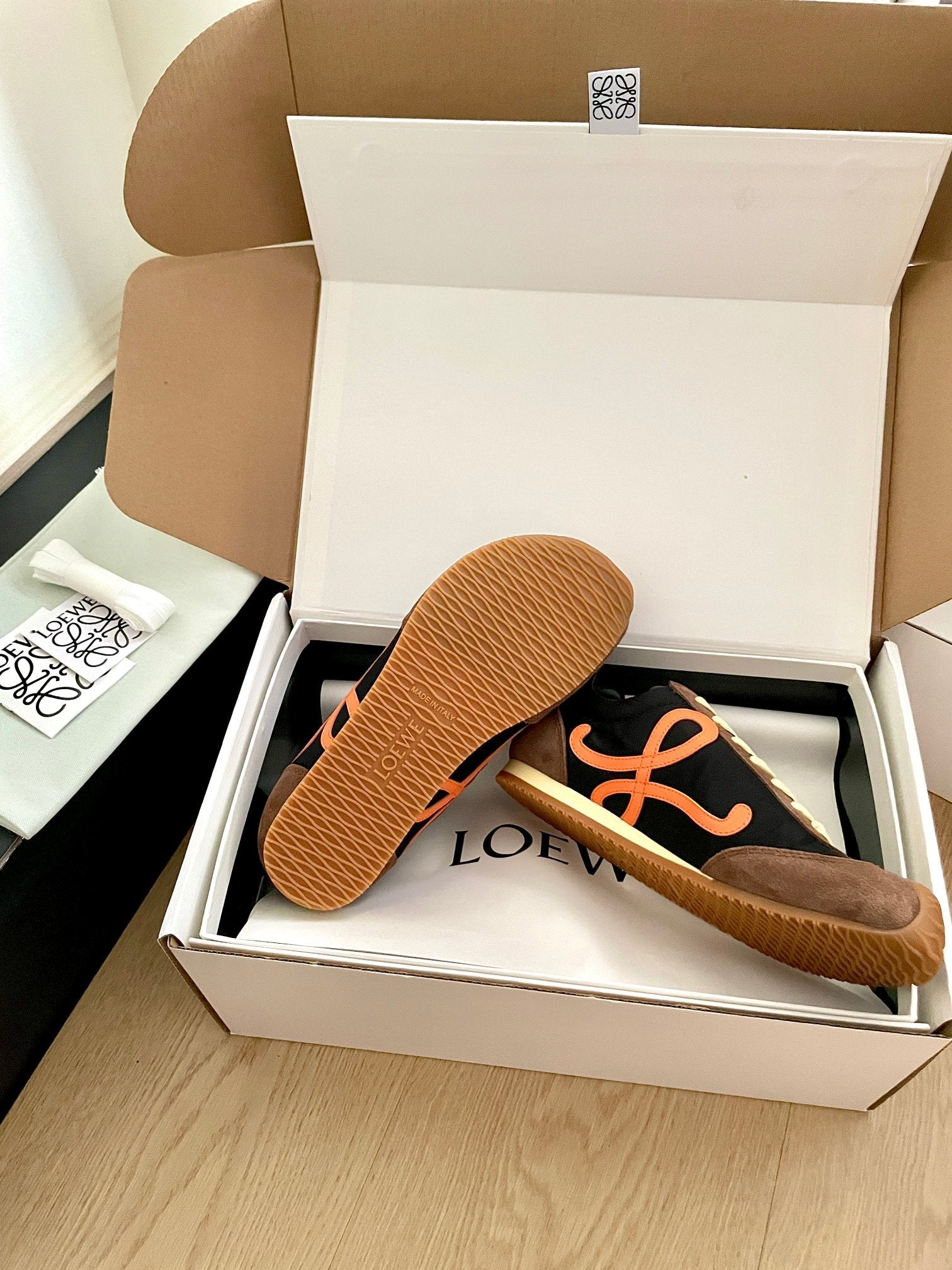 LOEWE 26S BALLET RUNNER 2.0 IN DARK BROWN SUEDE AND BLACK NYLON