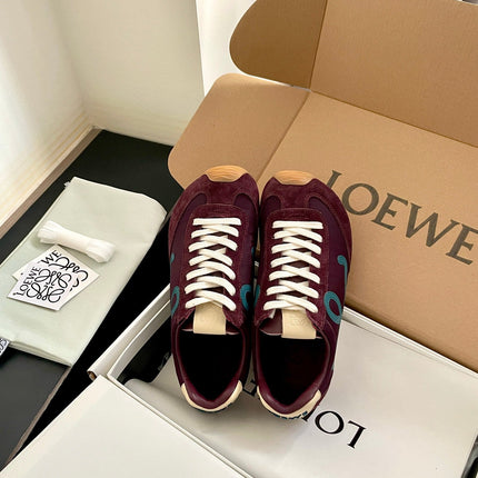 LOEWE 26S BALLET RUNNER 2.0 IN WINE RED SUEDE AND NYLON