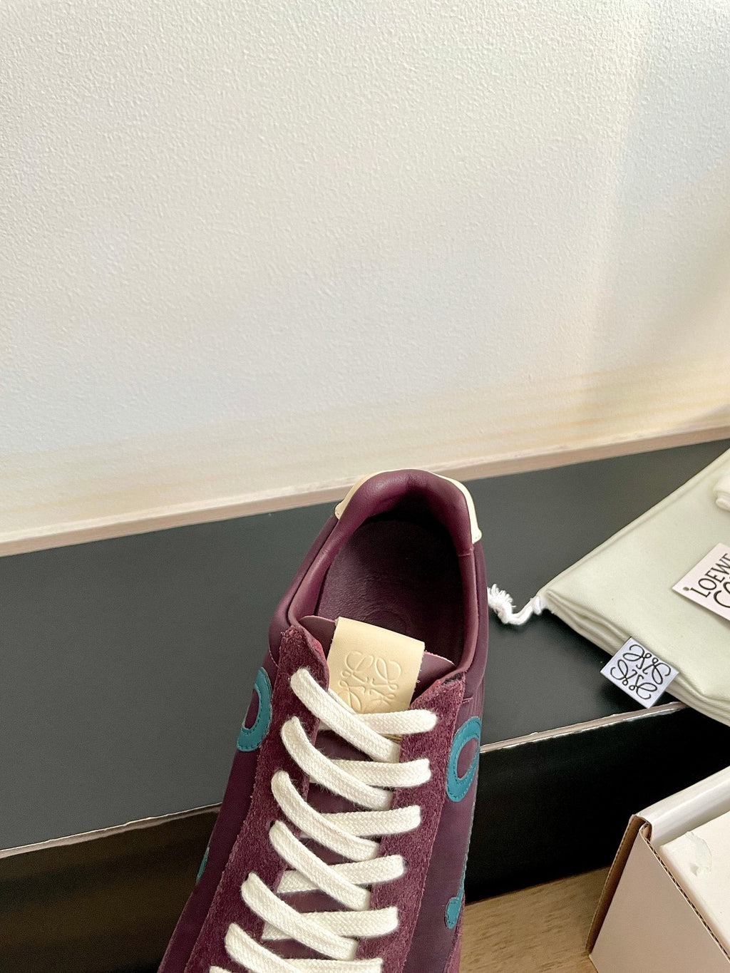 LOEWE 26S BALLET RUNNER 2.0 IN WINE RED SUEDE AND NYLON
