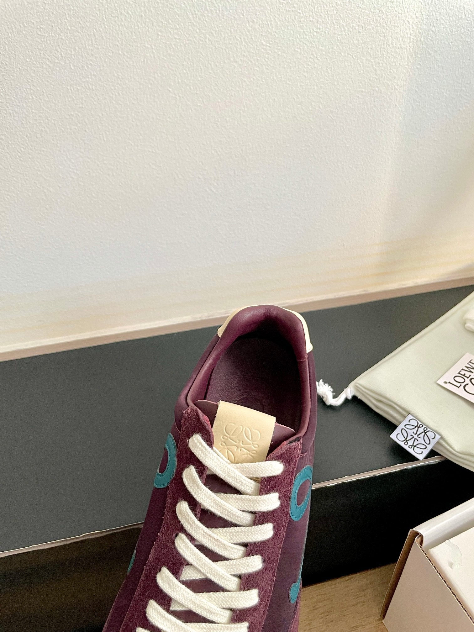 LOEWE 26S BALLET RUNNER 2.0 IN WINE RED SUEDE AND NYLON