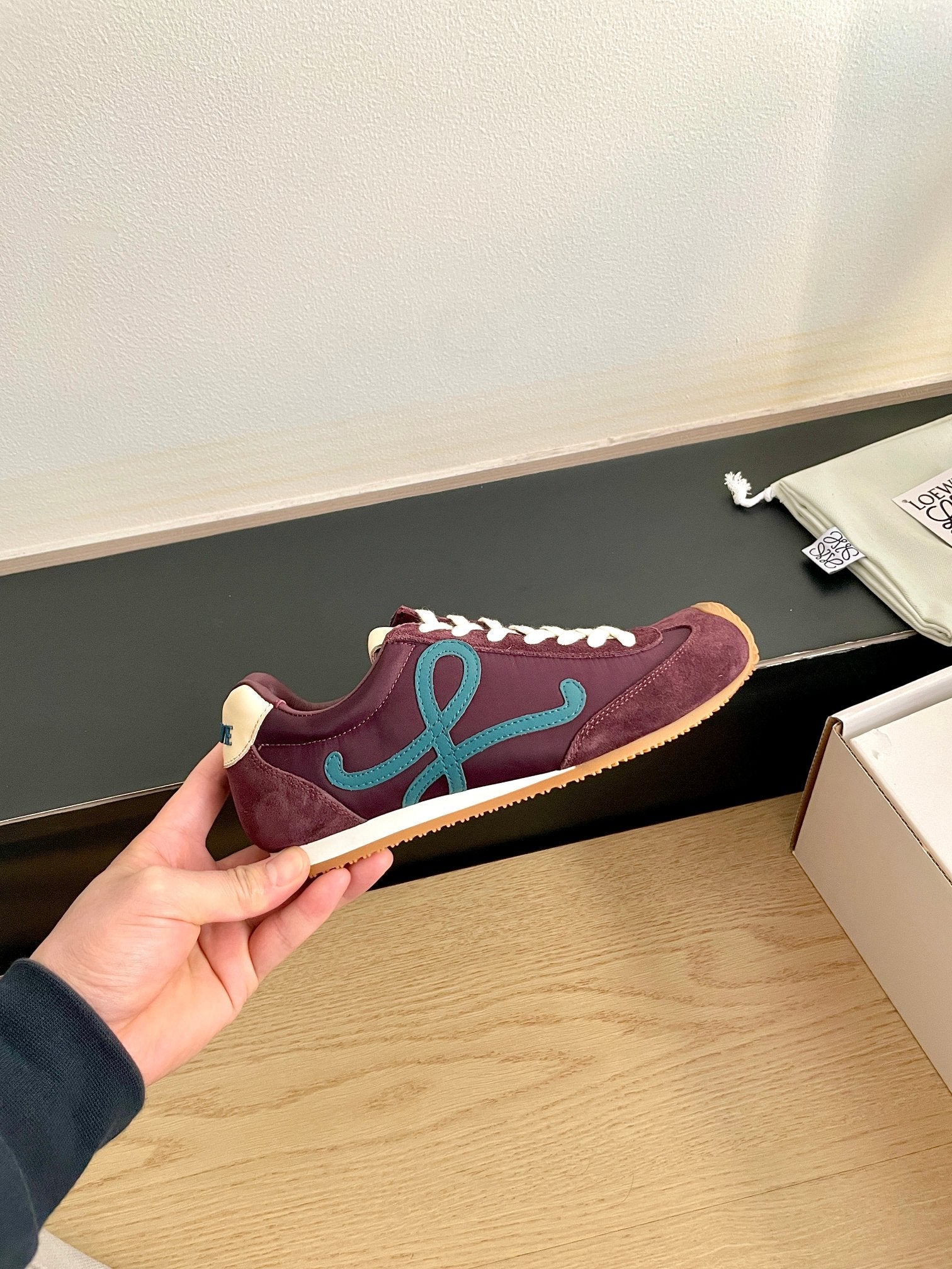 LOEWE 26S BALLET RUNNER 2.0 IN WINE RED SUEDE AND NYLON